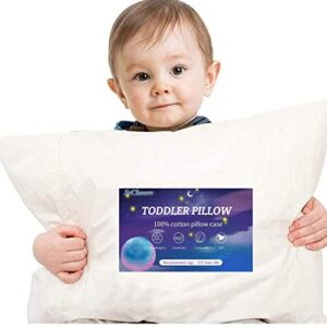 toddler pillow with pillowcase | 13 x 18 soft hypoallergenic 100% organic cotton baby pillows for sleeping | small kids pillow, infant - perfect for travel, cribs bed sets, machine washable