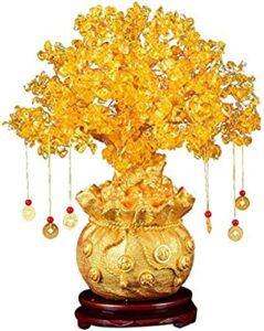 feng shui citrine quartz crystal money tree bonsai style decoration for luck and wealth (purse)