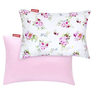 toddler pillow case 2 pack, travel pillow case purple flower for girls, envelope closure small pillow cases 14''x20'', 100% soft microfiber, machine washable travel pillow case cover