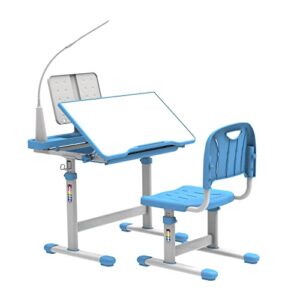 belanitas kids desk and chair set 5-8 year old, height adjustable study desk for kids, children’s desk and chair set desk w/chair, boys desk for students desk w/tiltable desktop, blue