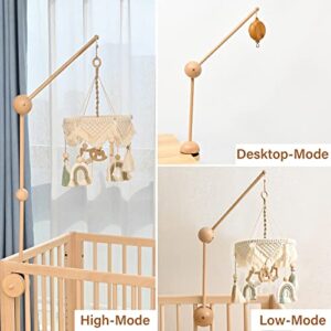 Wooden Baby Crib Mobile Arm, Adjustable Mobile Holder for Crib and Desk Rotating Baby Mobile Hanger Nursery Decoration (3 Modes)