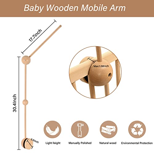 Wooden Baby Crib Mobile Arm, Adjustable Mobile Holder for Crib and Desk Rotating Baby Mobile Hanger Nursery Decoration (3 Modes)