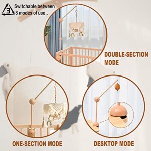 Wooden Baby Crib Mobile Arm, Adjustable Mobile Holder for Crib and Desk Rotating Baby Mobile Hanger Nursery Decoration (3 Modes)