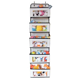 5-shelf over door hanging organizer storage,5 large pockets with clear windows，2 metal rings for large hanging weight for nursery, diapers, closet,room,dorm(white)