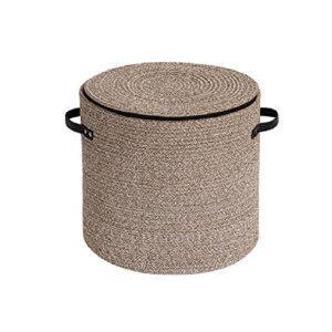 wayideal cotton rope storage basket with lid & wicker basket with lid for toys, books, multi-purpose storage basket for living room,14x13inches(brown)