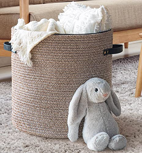 WAYIDEAL Cotton Rope Storage Basket with Lid & Wicker basket with Lid for Toys, Books, Multi-Purpose Storage Basket for Living Room,14x13inches(Brown)