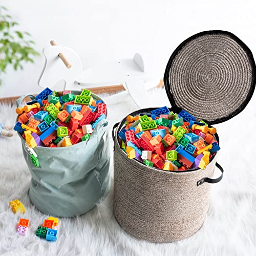 WAYIDEAL Cotton Rope Storage Basket with Lid & Wicker basket with Lid for Toys, Books, Multi-Purpose Storage Basket for Living Room,14x13inches(Brown)