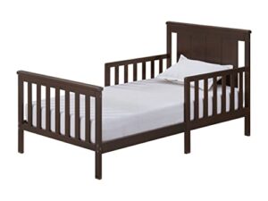 oxford baby lazio wood frame toddler bed with guardrails and straight-line -headboard, snow white