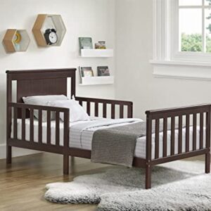 Oxford Baby Lazio Wood Frame Toddler Bed with Guardrails and Straight-Line -Headboard, Snow White