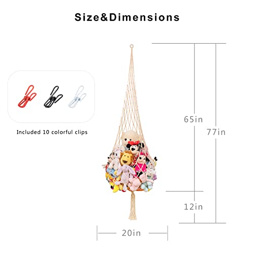 Novel Stuffed animal Net or Hammock Macrame Plush Toy Display- One Hook Only! Convenient for Corners, Walls and Ceiling Hanging Net, stuff animal storage for kid room Bedroom Playroom