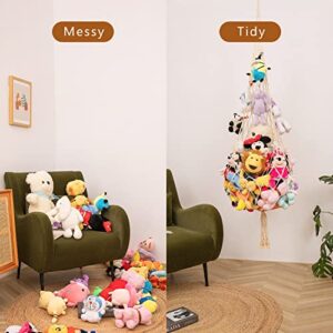 Novel Stuffed animal Net or Hammock Macrame Plush Toy Display- One Hook Only! Convenient for Corners, Walls and Ceiling Hanging Net, stuff animal storage for kid room Bedroom Playroom