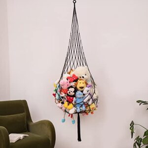 Novel Stuffed Animal Net or Hammock Macrame Plush Toy Display- One Hook Only! Convenient for Corners, Walls and Ceiling Hanging Net, Stuff Animal Storage for Kid Room Bedroom Playroom-Black