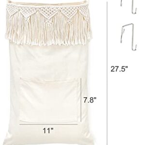 Mkono Macrame Hanging Laundry Hamper and Small Macrame Storage Basket for Toilet Tank Top Boho Bathroom Decor for Bedroom Living Room Nursery, Ivory, Set of 2