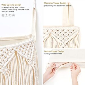 Mkono Macrame Hanging Laundry Hamper and Small Macrame Storage Basket for Toilet Tank Top Boho Bathroom Decor for Bedroom Living Room Nursery, Ivory, Set of 2