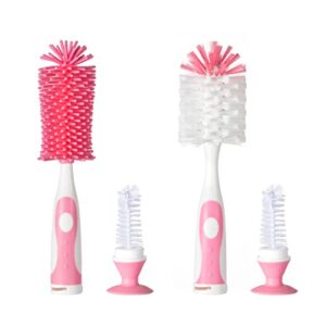 chemimoso multifunctional cleaning brush,baby bottle brush,bottle brush cleaner set 3, pink, silicone and nylon brush