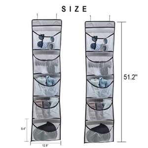 Over Door Organizer Storage - Hanging Closet Organizer with 5 Large Pockets for Bedroom Bathroom Pantry Nursery ,2 Pack (Grey)