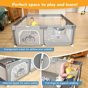 Baby Playpen for Babies and Toddlers, 71 x 59 inch Baby Play Yards, Kids Play Pen for Indoor & Outdoor, Extra Large Baby Playpen, Portable Toddler Play Yard with Carrying Bag, Anti-Slip Base (Gray)