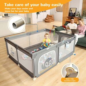 Baby Playpen for Babies and Toddlers, 71 x 59 inch Baby Play Yards, Kids Play Pen for Indoor & Outdoor, Extra Large Baby Playpen, Portable Toddler Play Yard with Carrying Bag, Anti-Slip Base (Gray)