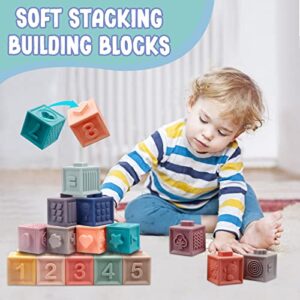 Plunack Montessori Toys for Babies 6-12 Months Soft Baby Toys Set 3 in 1 Stacking Building Blocks Infant Teething Toys Sensory Balls Educational Learning Toys for Toddlers 3-6-9-12 Months Boys Girls