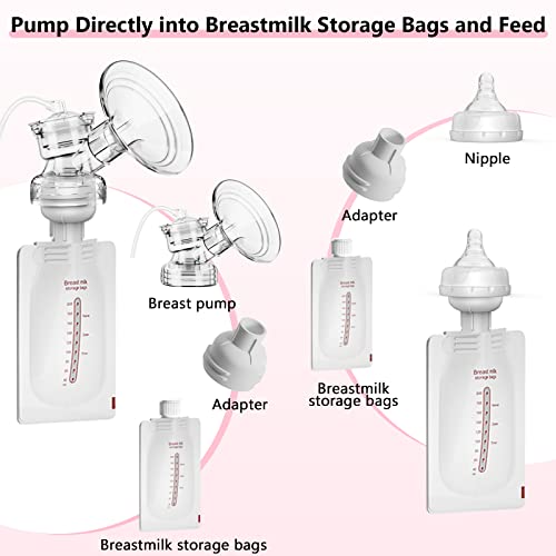 Double Electric Breast Pump with 10 Breastmilk Storage Bags, 2 Flanges and Milk Extractor, Breastfeeding Pump with 4 Modes, 9 Levels, Portable Breast Pump Strong Suction Power, Quiet, Pain Free（Pink）