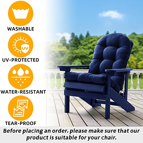 FILUXE Adirondack & Rocking Chair Cushion, High Back Patio Cushions - Waterproof Solid Tufted Pillow, Indoor/Outdoor Pads with Ties, Fade-Resistant & Seasonal All Weather Replacement (Royal Blue, 1)