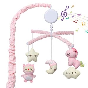 baby crib mobile, nursery mobile for crib with music motor spinner, musical crib toys for infants 0-6 months girls and boys, crib mount mobiles with 36 lullabies, pink