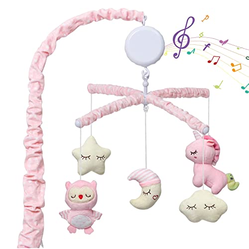 Baby Crib Mobile, Nursery Mobile for Crib with Music Motor Spinner, Musical Crib Toys for Infants 0-6 Months Girls and Boys, Crib Mount Mobiles with 36 lullabies, Pink