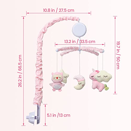 Baby Crib Mobile, Nursery Mobile for Crib with Music Motor Spinner, Musical Crib Toys for Infants 0-6 Months Girls and Boys, Crib Mount Mobiles with 36 lullabies, Pink