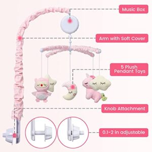 Baby Crib Mobile, Nursery Mobile for Crib with Music Motor Spinner, Musical Crib Toys for Infants 0-6 Months Girls and Boys, Crib Mount Mobiles with 36 lullabies, Pink
