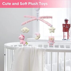 Baby Crib Mobile, Nursery Mobile for Crib with Music Motor Spinner, Musical Crib Toys for Infants 0-6 Months Girls and Boys, Crib Mount Mobiles with 36 lullabies, Pink