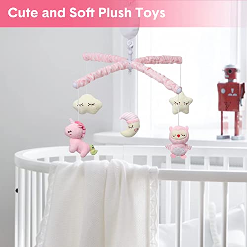 Baby Crib Mobile, Nursery Mobile for Crib with Music Motor Spinner, Musical Crib Toys for Infants 0-6 Months Girls and Boys, Crib Mount Mobiles with 36 lullabies, Pink