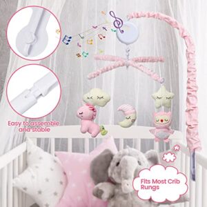 Baby Crib Mobile, Nursery Mobile for Crib with Music Motor Spinner, Musical Crib Toys for Infants 0-6 Months Girls and Boys, Crib Mount Mobiles with 36 lullabies, Pink