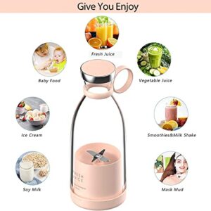 Personal Size Blender, Portable Blender, Battery Powered USB Blender, with Four Blades, Mini Blender Travel Bottle for Juice, Shakes, and Smoothies (Pink)