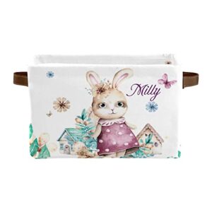 cute bunny rabbit personalized storage basket ,custom storage bins cubes organizer with handle for bedroom wardrobe,nursery,basket 1 pack