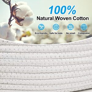 AmapleL Small Storage Basket Set of 5 with Handle, Cotton Natural Rope Baskets for Organizing, Woven Organizer Bins for Shelves, Bathroom, Bedroom, Living Room, Nursery (White)