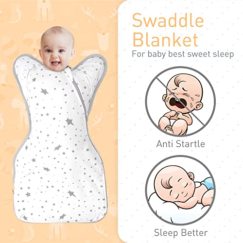 Knirose 3-Way Wearable Swaddle Blankets Sleep Sack with Arms Up Self-Soothing, Easy Diaper Changing Sleeping Bag for Baby Boy Girl Newborns Transitions to Arms-Free Calms Startle Reflex Better Sleep