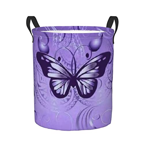 KiuLoam Purple Butterfly 19.6 Inches Large Storage Basket Collapsible Organizer Bin Laundry Hamper for Nursery Clothes Toys