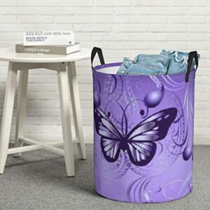 KiuLoam Purple Butterfly 19.6 Inches Large Storage Basket Collapsible Organizer Bin Laundry Hamper for Nursery Clothes Toys