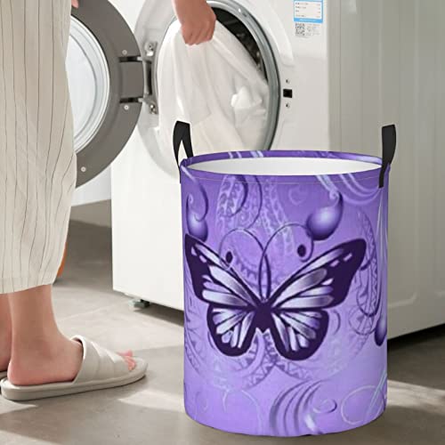 KiuLoam Purple Butterfly 19.6 Inches Large Storage Basket Collapsible Organizer Bin Laundry Hamper for Nursery Clothes Toys