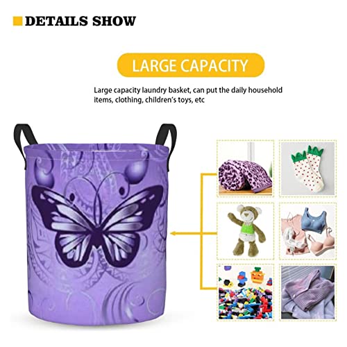 KiuLoam Purple Butterfly 19.6 Inches Large Storage Basket Collapsible Organizer Bin Laundry Hamper for Nursery Clothes Toys