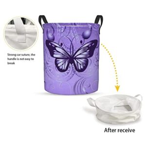 KiuLoam Purple Butterfly 19.6 Inches Large Storage Basket Collapsible Organizer Bin Laundry Hamper for Nursery Clothes Toys