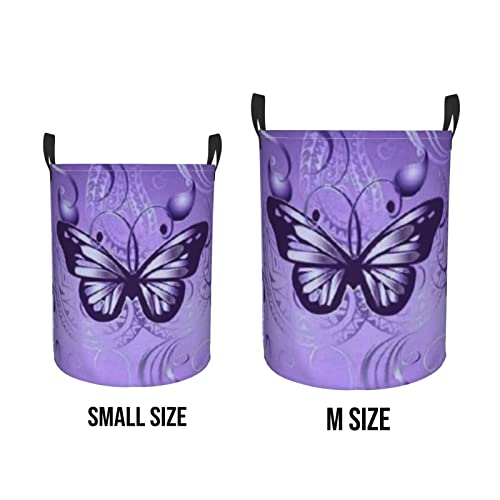 KiuLoam Purple Butterfly 19.6 Inches Large Storage Basket Collapsible Organizer Bin Laundry Hamper for Nursery Clothes Toys