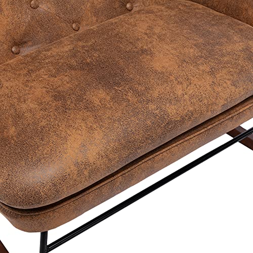 Henf Oversized Rocking Chair, Modern Velvet Rocker Armchair Loveseat Chair with Tufted High Back and Padded Seat Comfortable Accent Glider Rocker for Nursery Living Room Bedroom, Coffee