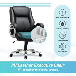 COLAMY Big and Tall Office Chair 400lbs Wide Seat- High Back PU Leather Executive Computer Desk Chair for Heavy People, Large Office Chair with Heavy Duty Metal Base and Ergonomic Back Support- Black