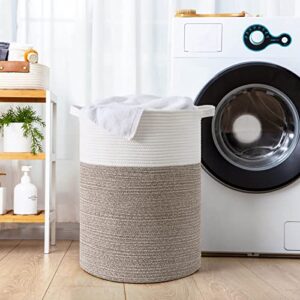 Goodpick Tall Woven Rope Laundry Basket, Baby Nursery Hamper for Living Room, Cute Laundry Basket for Clothes, Blankets, Towels, Toys, Yoga Mat Storage, Laundry Bin, 15 x 20 inches, 58L