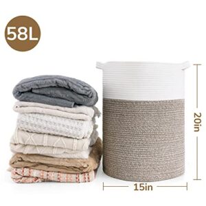 Goodpick Tall Woven Rope Laundry Basket, Baby Nursery Hamper for Living Room, Cute Laundry Basket for Clothes, Blankets, Towels, Toys, Yoga Mat Storage, Laundry Bin, 15 x 20 inches, 58L