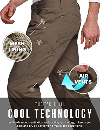 CQR CLSX Men's Cool Dry Tactical Pants, Water Resistant Outdoor Pants, Lightweight Stretch Cargo/Straight Work Hiking Pants, Sedona Pants Tundra, 38W x 32L