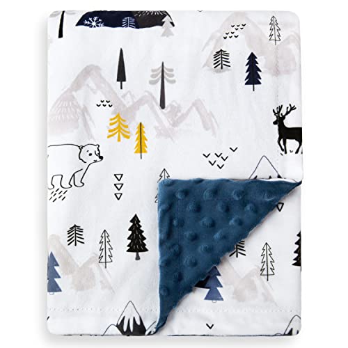 BORITAR Unisex Baby Blanket for Boys Girls Super Soft Minky with Double Layer Dotted Backing, Printed Snow Mountain Animals Nursery Bed Blankets for Stroller Crib Shower Gifts 30 x 40 Inch(75x100cm)