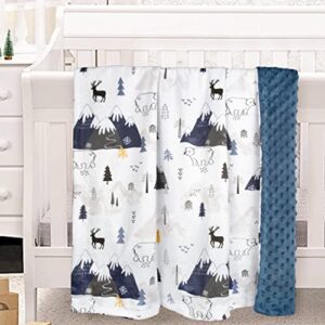 BORITAR Unisex Baby Blanket for Boys Girls Super Soft Minky with Double Layer Dotted Backing, Printed Snow Mountain Animals Nursery Bed Blankets for Stroller Crib Shower Gifts 30 x 40 Inch(75x100cm)