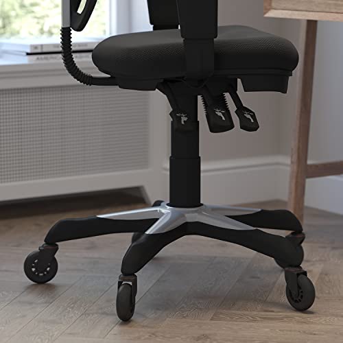 Flash Furniture Nicholas Mid-Back Multifunction Executive Swivel Ergonomic Office Chair with Adjustable Arms, Transparent Roller Wheels, 27", Black Mesh